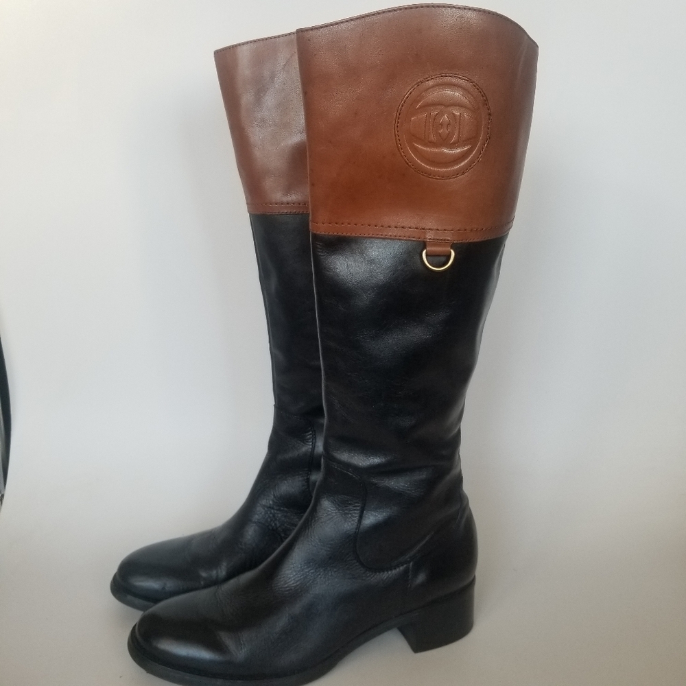 Etienne Aigner Boots Cannes Riding Brown Black Tall Sz 7.5 Leather Chastity